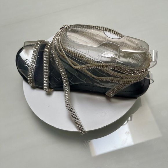 Women's Clear Plastic Wrap-up Flat Sandals With Open Toe - Blk/Clear/Cry - 7.5US - Picture 4 of 14